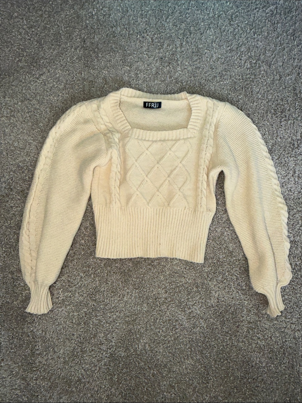 Cream Cable Knit Cropped Sweater